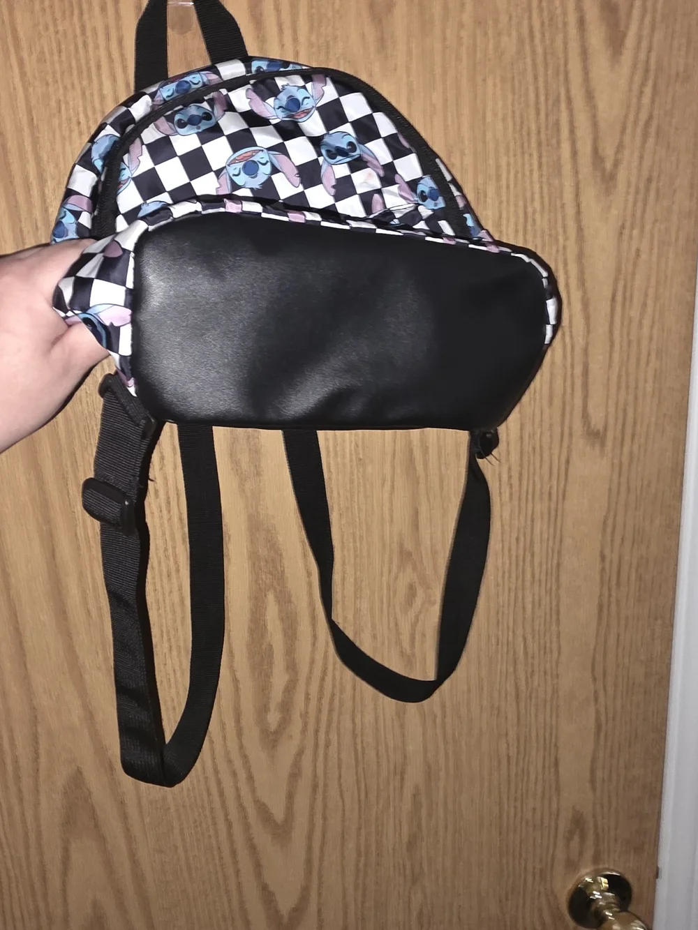 Disney Stitch Black & White Checkerboard Mini Backpack / Daypack Purse